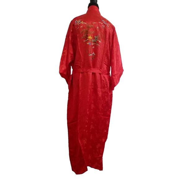 VTG Marianne von der OstenWomensRed Embroidered Kimono Sz XL Belt Robe Drsg Gown - Picture 4 of 11